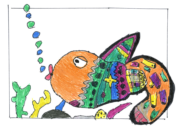 Children's hand painted multicoloured fish